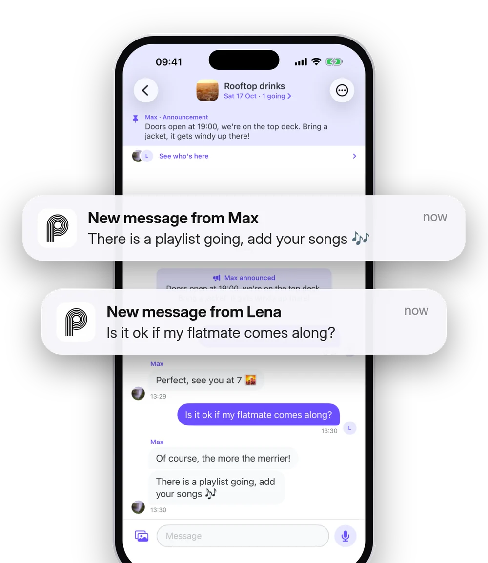 An event group chat with message notifications
